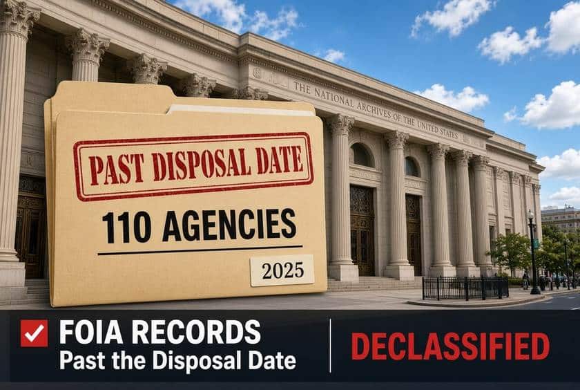 A new National Archives survey shows 110 federal agencies held FOIA-requested records past their approved disposal date. AI use rose to 1 in 5 agencies.